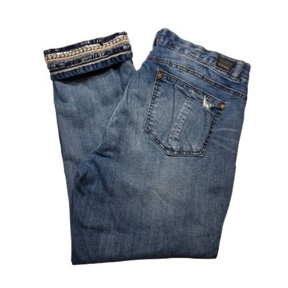 Democracy Flex-ellent Straight Leg Jeans Medium Wash Beaded Embellished Cuff 16
